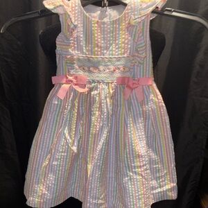 Bonnie Jean Multicolor Striped Dress with Pink Accents